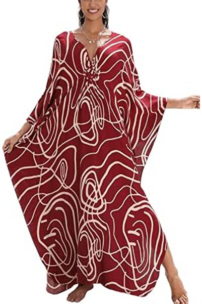 YouKD Maxi Dress V-Neck Kaftan Boho Robes Beach Cover-ups Dress Maxi Garment ...