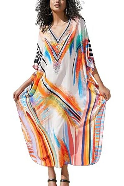 YouKD Maxi Dress V-neck Kaftan Boho Beach Bikini Cover Up Robe Plus Size Loun...