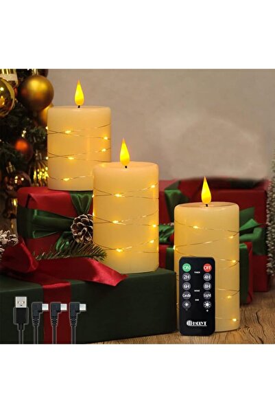 LEDHOLYT Rechargeable Flameless Glass Pillar Candles–Gifts for Women–Set of 3...