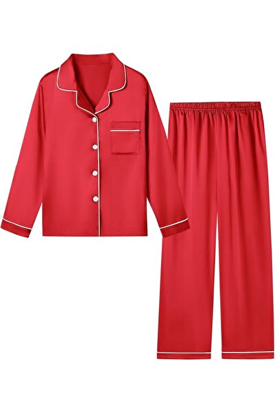 GENERAL Schbbbta Girls Boys Satin Pajamas Set, 2Piece Silk Nightwear Button-D...