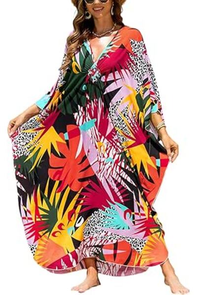 GENERAL Women's Summer Long Beach Dress Kimono Maxi Kaftan Cover ups