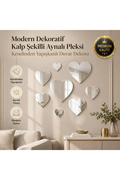Genel Markalar Modern Dekoratif Kalp Şekilli Aynalı Pleksi Kendinden Yapışkan...