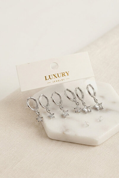callerrons accessories Star Zircon Stone Silver Color Brass Set Earrings - Eb...