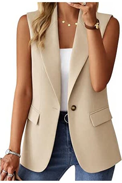 Minar Mina self Sleeveless Blazer Jackets for Women Casual Lightweight Solid ...