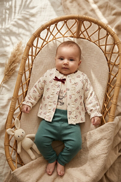 AGUCUK Lila Flora Baby Girl 3-Piece Combination Set - Floral Patterned Ruffle...