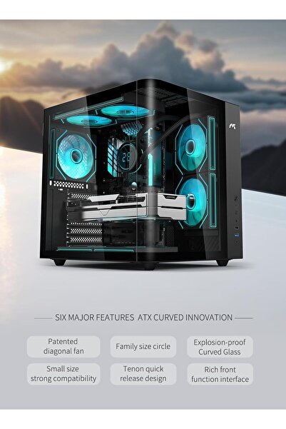 Tortox Curvo Mini Curved Glass ATX/M-ATX/ITX Gaming PC Case, 6 ARGB Fans, Up to 240MM Radiator, Up to 330MM GPU, Black