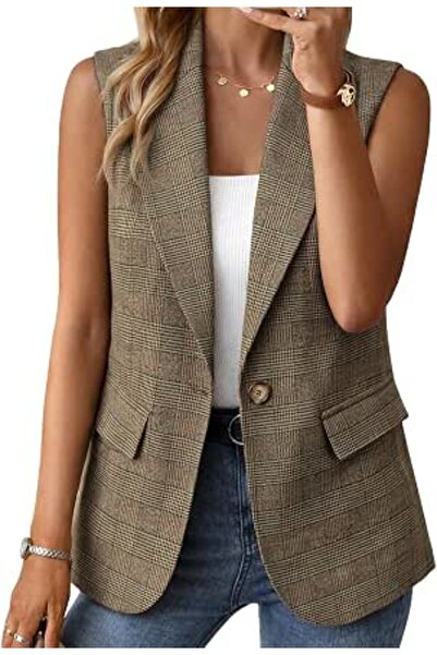 Minar Mina self Sleeveless Blazer Jackets for Women Casual Lightweight Solid ...