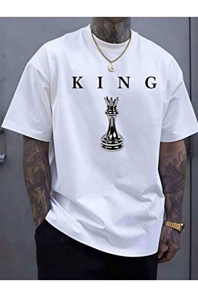 23ERVA Men's Summer Outfits, King Chess Piece Graphic Text Theme T-Shirts, Fu...