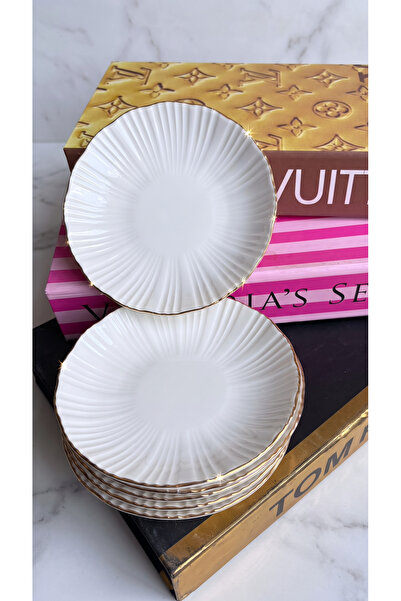 qtahya homes queen of kütahya Timeless Elegance Gold 6-Piece 12 cm Porcelain Jam Bowl / Turkish Delight Bowl 6 Pieces Gilded