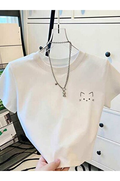 23ERVA Cute Cat Face, Women's Minimalist Design, Pure Cotton T-Shirt, Summer ...
