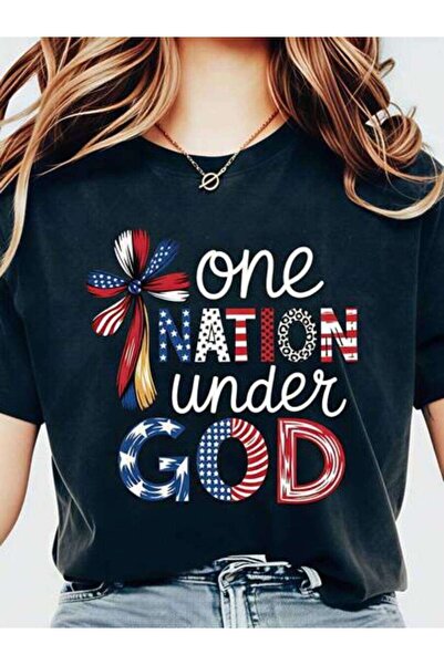 23ERVA Summer Outfit Women, One Nation Under God Funny Vintage T-Shirt, Loose...