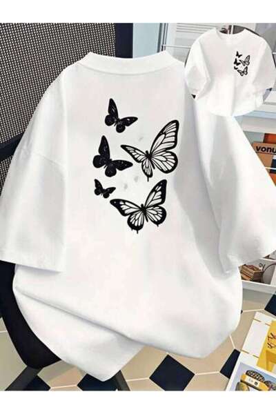 23ERVA Butterfly Print, Women's Pure Cotton T-Shirt, Spring Summer Wear, Casu...