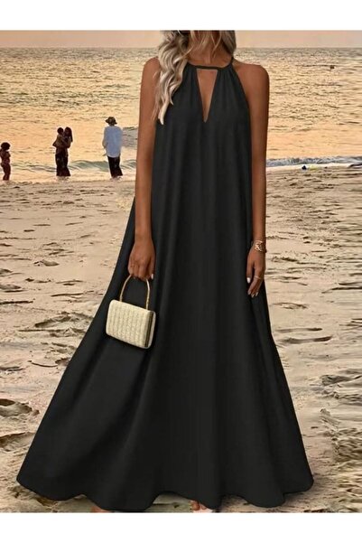 Wear Up Women's Off-The-Shoulder Halter Neck Long Viscose Dress with Accessor...