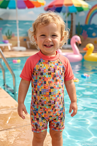 Haliç Mayo Short Sleeve Children's Baby Swimsuit 4400 Coral