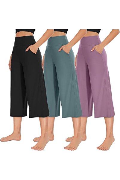 Newbie NEW YOUNG 3 Pack Women's Wide Leg Pants with Pockets High Waist Loose ...