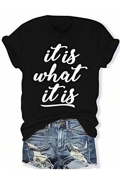 25W Casual Women's What It Is Text Design, Pure Cotton T-Shirt, Summer Wear, ...