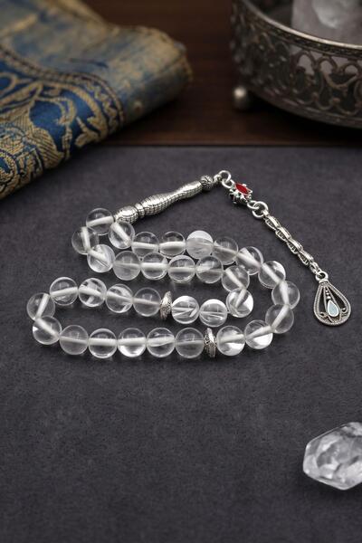 Prestige Thermal Quartz Stone 33 Prayer Beads with Metal Tassel 8mm Sphere Cu...