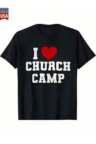 4Car تي شيرت نسائي من Camp بتصميم I Love Church Camp، مصنوع من القطن الخالص، ...
