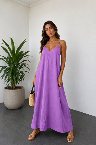 SİTRİNA Lilac Adjustable Strap Basic Non-Iron Long Dress