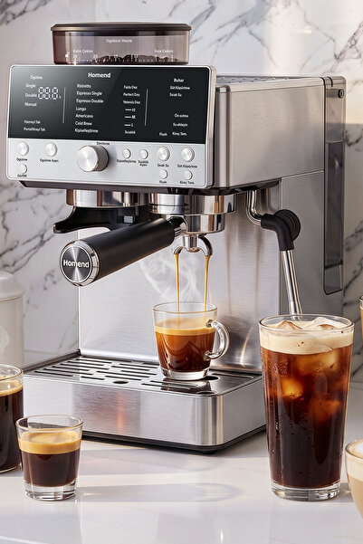 HOMEND Latteprimo Barista Tipi Çekirdek Öğütücülü Espresso Makinesi, 20 Sıcak...