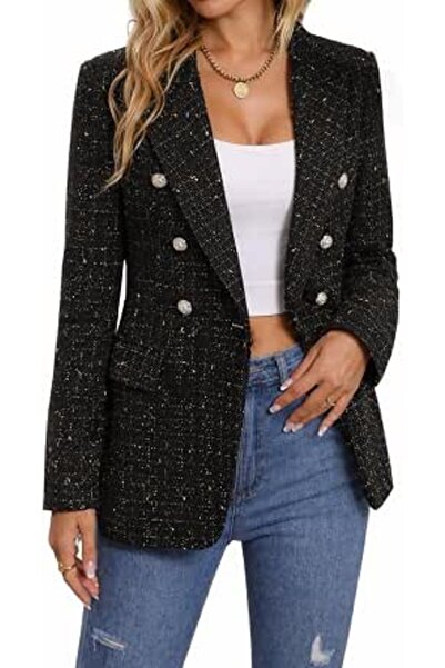 Minar Mina Self 2026 Spring Women's Tweed Plaid Blazer Jacket - Fully Lined F...