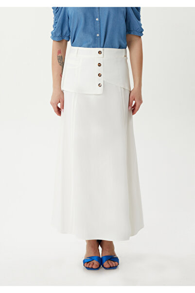 Guzella Button-Detachted A-Line Cotton Long Skirt