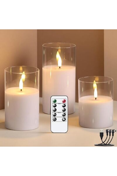 GENERAL Rechargeable Clear Glass Flameless Candles Battery Operated with Time...