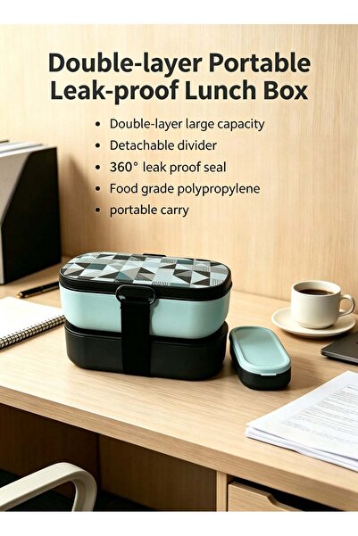Generic Double-layer portable leak-proof lunch box, made of BPA-free food-gra...
