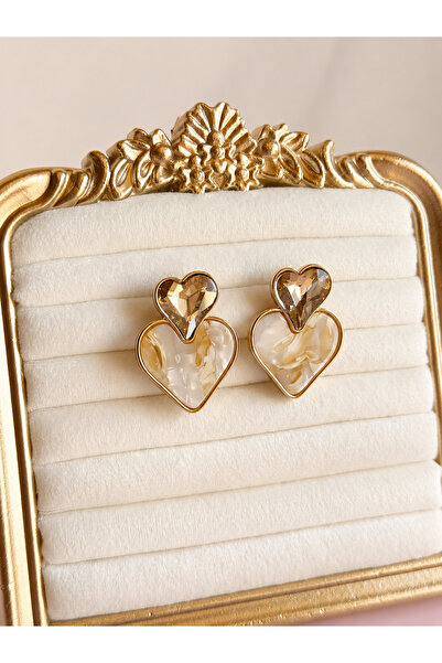 FLAWSOME JEWELRY STORE Heart and Stone Brown Hypoallergenic Earrings