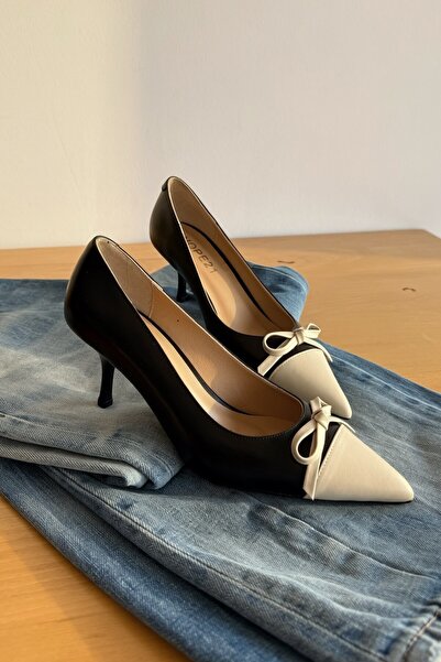 nope21shoess Carla Siyah Hakiki Deri Stiletto