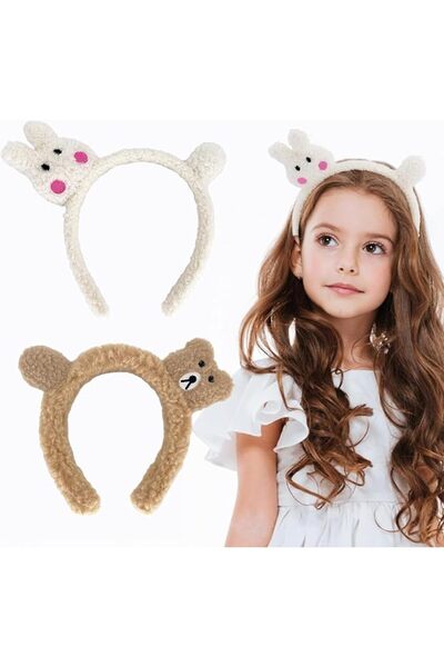 AZONEE Animal Ear Headbands, 2 Pcs Plush Bear Ears headband Rabbit Ears headb...