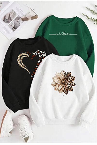 trendypassion Unisex Mixed Printed Crew Neck Sweatshirt Set – Pack of 3