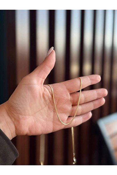 Unisex Xuping Gold Renk İtalyan Yassı Zincir Kolye İnce Parlak Minimal Sade Şık Kadın Erkek Boyun Zinciri
