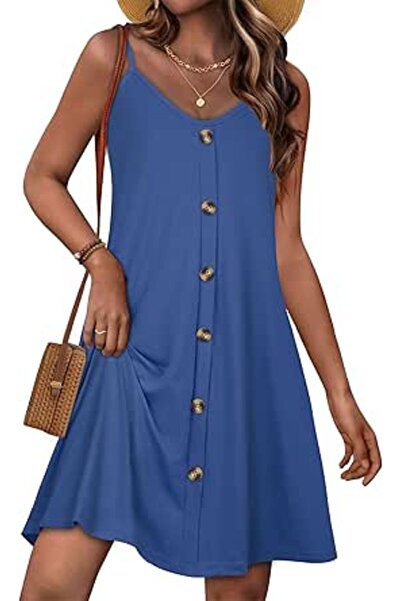 GENERAL JOELLYUS Summer Dresses for Women Spaghetti Strap Button Down Casual ...
