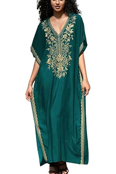 YouKD Embroidered Floral Kaftan Bohemian Beach Dress Bikini Coverups Long Bat...