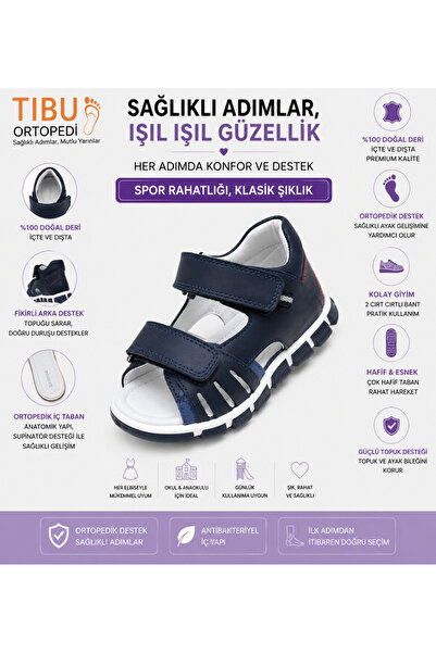 ÖZPINARCI TIBU Ortopedik Erkek Çocuk Deri Sandalet – Çift Cırt Cırtlı, Doğal ...