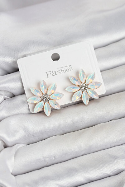 shopwave White Color Crystal Stone Lotus Flower Model Women's Earrings
