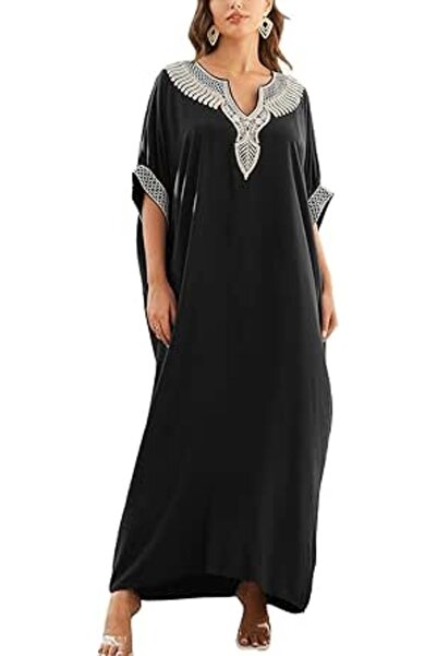 YouKD Embroidered Floral Kaftan Bohemian Beach Dress Bikini Coverups Long Bat...