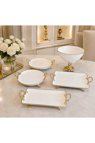 Buldem 5 Piece Gold Porcelain Presentation Set – Decorative Serving Plate Set...