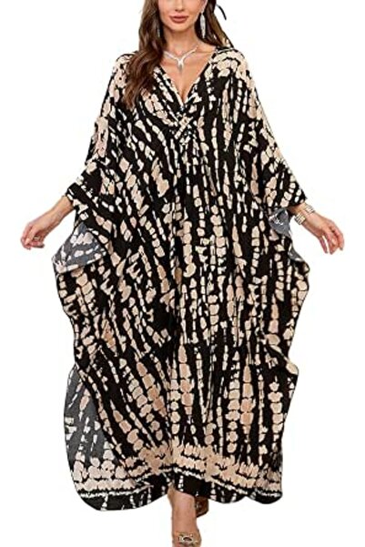 YouKD Summer Long Kaftan Dress Bohemian Roomy Beach Robe Cover Up Plus Size D...