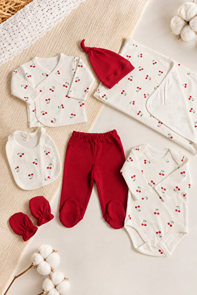 VERONA TARZ Baby Girl Cherry Patterned 7-Piece Hospital Discharge Set Cotton ...