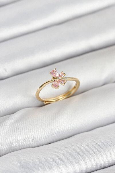 SORA GROUP Brass Gold Color Pink Butterfly Women Ring