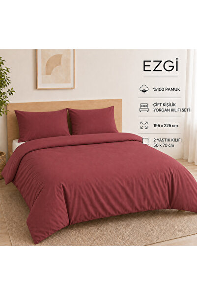 Ezgi 100% Cotton Zippered Single Duvet Cover and 1 Pillowcase with Cover Burg...