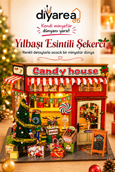 Diyarea Yılbaşı Şekercisi LED Işıklı Minyatür Ahşap Maket Kiti – Kendin Yap 3...