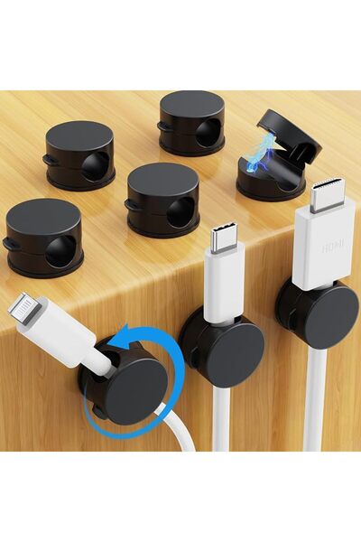 AGPTEK 8 Pack Magnetic Cable Clips, 360° Rotatable Cord Holder, Black