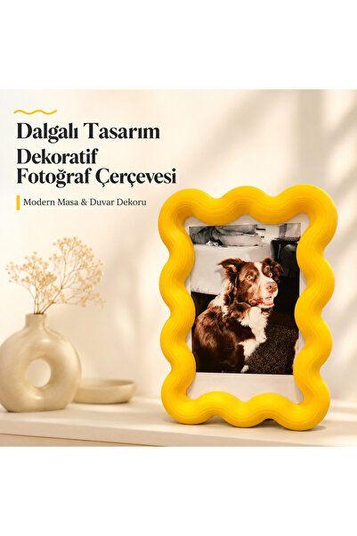 Src 3D Dalgalı Tasarım Dekoratif Sarı Mıknatıslı Fotoğraf Çerçevesi – Modern ...