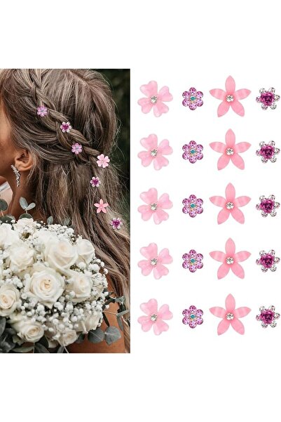 ALMEKAQUZ 20Pcs Mini Flower Hair Clips Set, Elegant Rhinestone & Pearl Hair C...