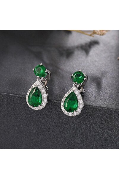 Pursehuit Cercei argintii cu clips, cu pietre de zirconiu verde, Elaf C6