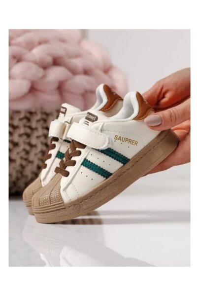 Mixbo Încălțăminte pentru copii, cu scai și șireturi, talpă antiderapantă, model sport casual, alb cu verde și maro, 26 EU, 16 cm