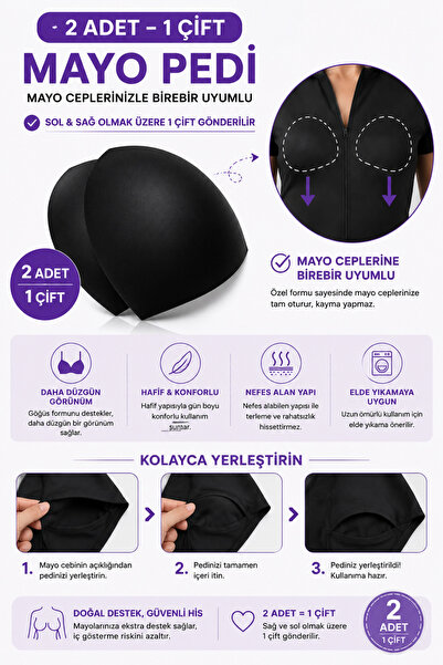Goddy Mayo Bikini Göğüs Pedi Siyah – Ped Cepli Mayolar İçin Çıkarılabilir Des...